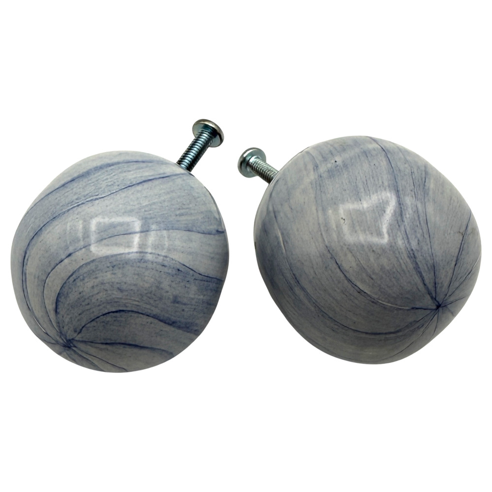 Set of 2 Mackenzie Childs Knobs Pulls + Hardware Light Blue Swirl Drawer Cabinet